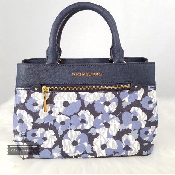 NWT Michael Kors Xs Hailee Satchel Navy Floral Bag - Picture 2 of 7